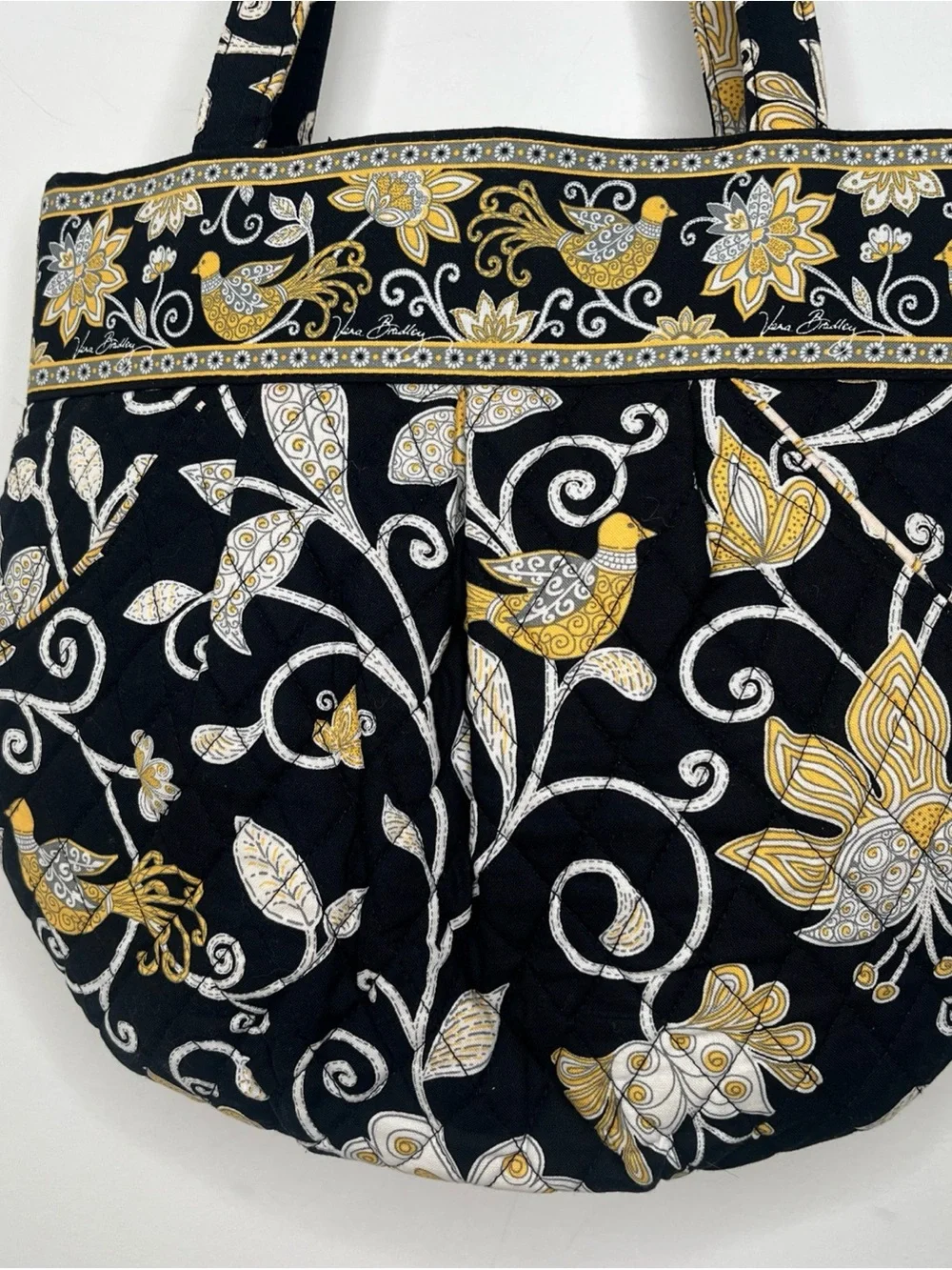 Vtg Vera Bradley Yellow Bird Floral Paisley Retired Pattern Bag Tote Quilted